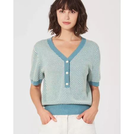 Pull Manche courte rayé chanvre et coton bio