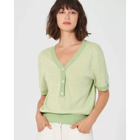 Pull Manche courte rayé chanvre et coton bio