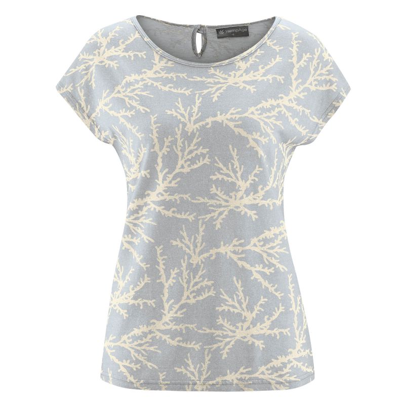 Tee-shirt Femme Manches Très Courtes en Chanvre et Coton Bio Imprimé Corail